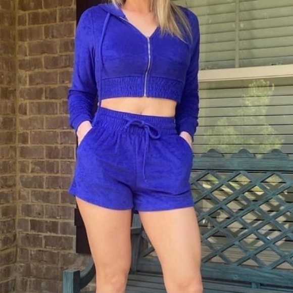 Hoodie Drawstring Short Set. Royal Blue. Small. NWT - Picture 1 of 6